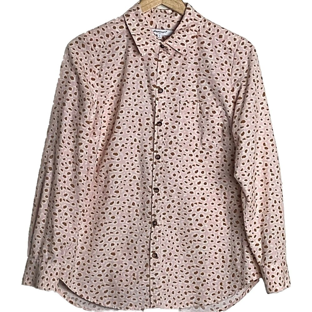 Foxcroft Cheetah Print Corduroy Shirt Button‎ Up Pocket Womens 8 Pink Preppy